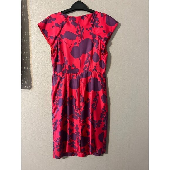 BODEN Dress Red Purple 6 R Short Sleeve Washable Silk Sheath Side Zip - Picture 6 of 7